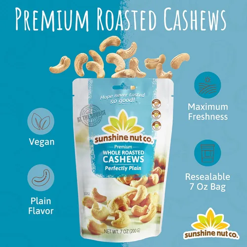 Vista 2 de Anacardos de Sunshine Nut Company 7 oz No Added Salt, Gluten Free, Peanut Free, Vegan, GMO Free, Snack Packs for Kids and Adults, Pantry Staple