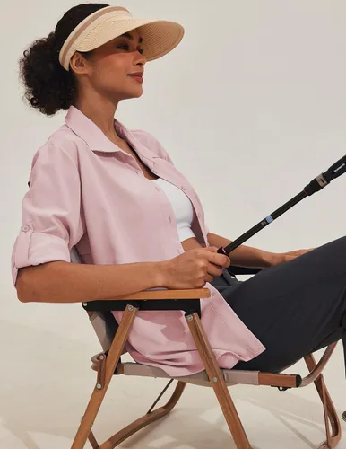 Vista 6 de Pinspark Camisa de manga larga UPF 50+ para mujer, de secado rápido, con bolsillos Rosado