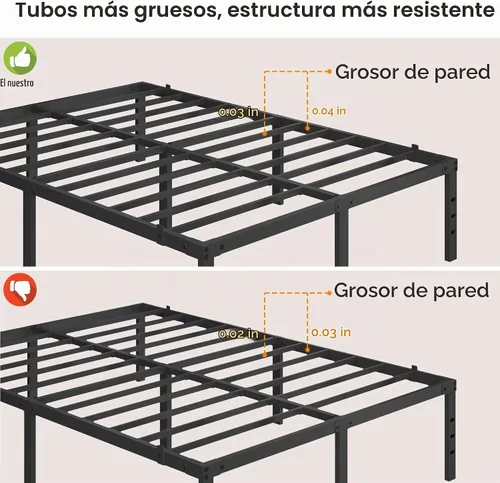 Vista 7 de Yaheetech - Marco de cama de metal de 14 pulgadas, base de cama de plataforma tamaño Queen con espacio de almacenamiento, soporte de listones