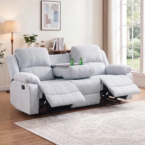 Vista 13 de Juego de sofá reclinable de 2 piezas, sofá reclinable de tela y sofá biplaza para sala de estar, sofá reclinable azul para sala de estar, oficina