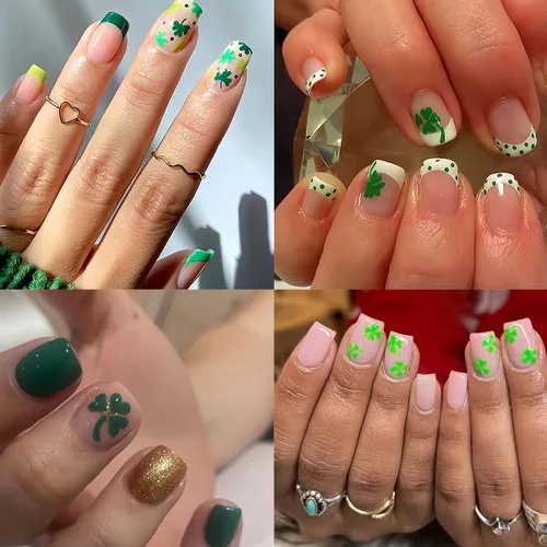 Vista 2 de 7 hojas de calcomanías de uñas del día de San Patricio para arte de uñas, calcomanías autoadhesivas 3D de trébol verde, diseño de uñas irlandesas