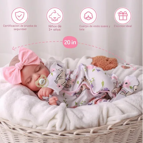 Vista 2 de BABESIDE - Muñecas de bebé Reborn de 20 pulgadas, muñeca realista con juego Rosa claro