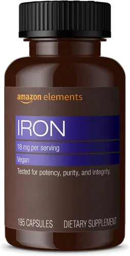 Vista 5 de Amazon Elements Vitamina B12 Metilcobalamina 5000 mcg Pastillas con sabor a bayas y cápsulas Amazon Elements Iron de 18 mg