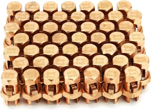 Vista 2 de QWORK Perno dividido a tierra, 50 conectores de pernos divididos de alta resistencia calibre 4 calibre 8, abrazadera de cable de tierra, cobre