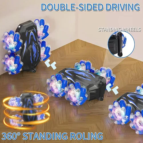 Vista 2 de Nuevo coche acrobático RC con detección de gestos con luces y música, coche de control remoto por gesto de mano que gira 360° controlado por ambos