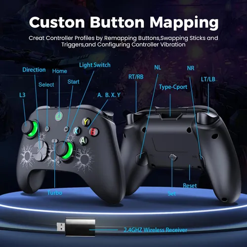 Vista 5 de LuvYsshun Wireless Controller Compatible With Xbox One,Xbox Series XS, Xbox One XS, PC Windows,RGB LED Light with Rechargeable Built-in Battery,Dual