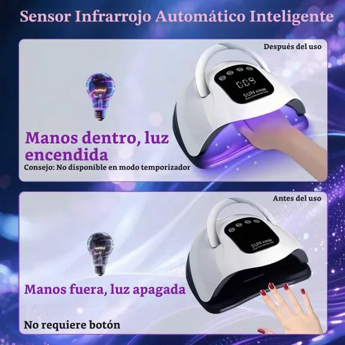 Vista 5 de Lámpara de uñas LED UV con 72 cuentas, lámparas de curado de uñas de 320 W para esmalte de gel con sensor automático/4 ajustes de temporizador