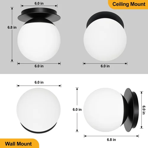 Vista 3 de 1 aplique de pared negro mate, moderno aplique de baño con vidrio de globo lechoso, lámpara de pared para espejo de baño, sala de estar, pasillo