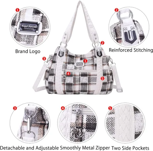 Vista 11 de Angel Barcelo - Bolsa de hombro amplia para mujer, diseño Hobo, cuero lavado