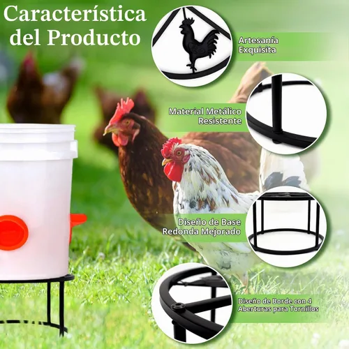 Vista 3 de 4 piezas de soporte para comedero y regadera de pollo, soporte de metal con 4 patas y base redonda, soporte resistente para cubos y barriles