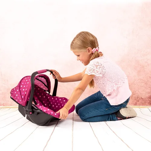 Vista 5 de Bayer Design - Asiento de automóvil de lujo con toldo para muñeca bebé, lunares, rosado