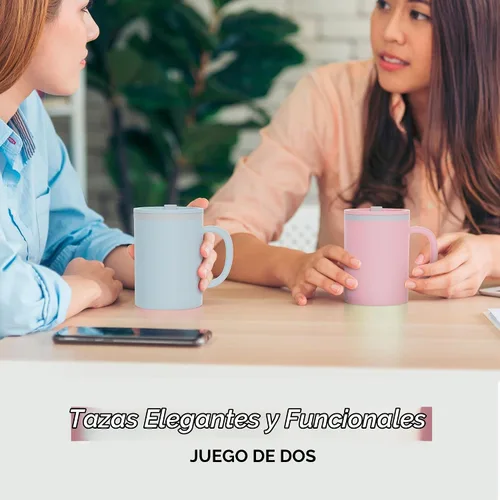 Vista 2 de Copco Taza de Escritorio Icónica de 16oz con Aislamiento de Doble Pared con Tapa y Asa, Juego de 2, Plástico Reutilizable sin BPA, a prueba