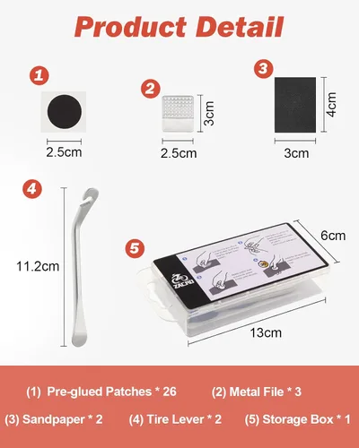 Vista 5 de Zacro Bike Tire Repair Kit, Bike Tube Patch Kit with Stainless Steel Tire Levers, 24 PCS Bike Tube Patches,Metal Rasp, Bike Patch Kit for Mountain