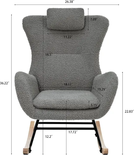 Vista 4 de CuisinSmart Mecedora tapizada de peluche para guardería, moderna silla mecedora con respaldo alto, mecedora interior para sala de estar, dormitorio