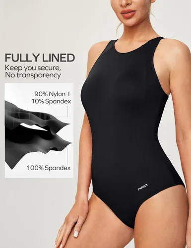 Vista 2 de Ewedoos Traje de baño deportivo para mujer, correa ajustable, traje de baño de una pieza con espalda cruzada para mujer con control de abdomen