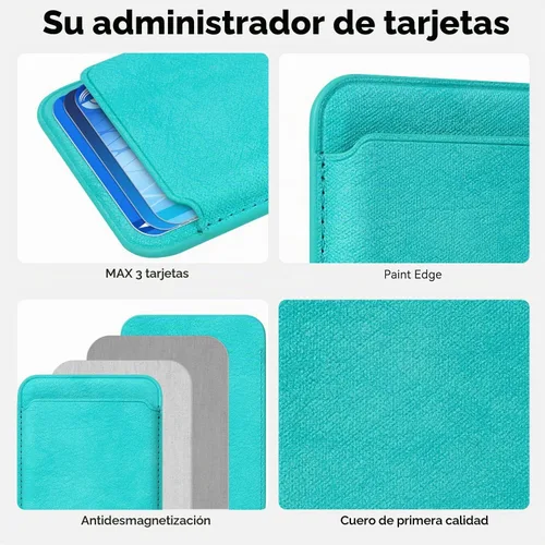 Vista 3 de Cartera magnética para teléfono celular con Mag-Safe, más fuerte magnética RFID de cuero compatible con iPhone 17/16/15/14/13/12 y Pro/Promax, Verde