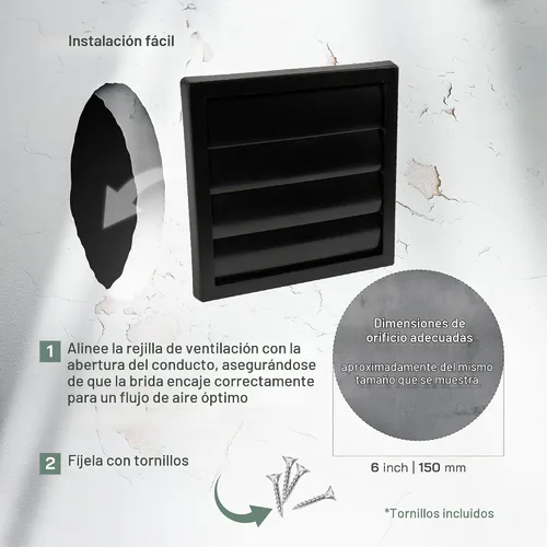 Vista 4 de Vent Systems Cubierta de ventilación de escape negra de 6 pulgadas, cubierta de ventilación de secadora con solapas por gravedad, rejilla de escape