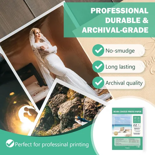 Vista 3 de Papel fotográfico RC brillante ultra premium, papel fotográfico profesional y pesado recubierto de resina metálica, impresora de inyección de tinta