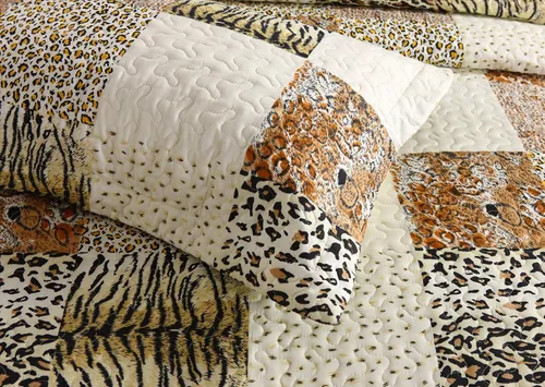 Vista 8 de MarCielo Juego de colcha acolchada de 3 piezas con estampado de leopardo, ropa de cama, manta con estampado de animales, juego de colcha de guepardo