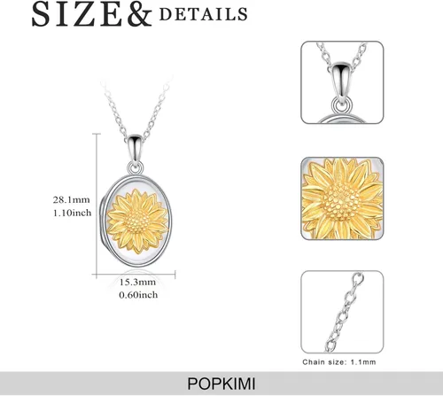 Vista 4 de POPKIMI Collar con medallón de plata de ley con colgante de medallón que sostiene fotos de girasolárbol de la vida colgante para mujer esposa novia