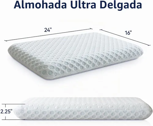 Vista 6 de Hcore Almohada ultra fina de 2.25 pulgadas para dormir boca abajo, almohada delgada para dormir de lado y espalda, almohadas de espuma viscoelástica