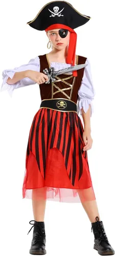 Vista 4 de Disfraz de pirata para niñas, disfraz de princesa bucanera para Halloween, cosplay