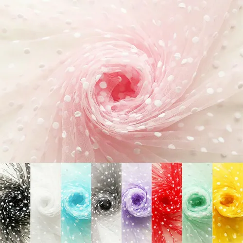 Vista 5 de ECYC Ltd 17.7 x 61 pulgadas, tela de tul de lunares blancos, tela de tul de malla de tul transparente para coser, faldas tutú, velo de novia