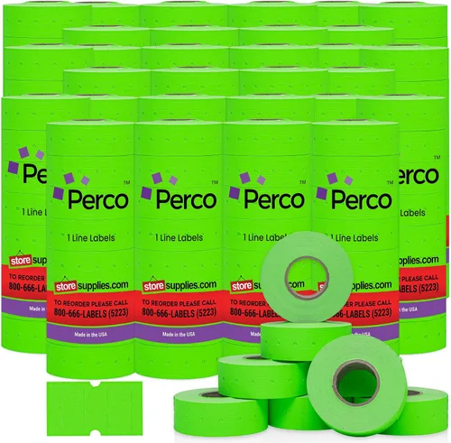 Vista 24 de Etiquetas azules Perco de 1 línea - 8 rollos, 1 funda, 8,000 etiquetas en blanco para pistolas de precio y fecha de 1 línea Perco - Fabricadas