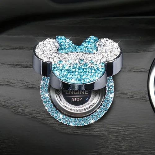 Vista 11 de Pangpai Accesorios Lindos de Cubierta de Botón de Arranque, Cubierta de Botón de Arranque de Motor de Cristal Brillante, Adhesivo Interior de Negro