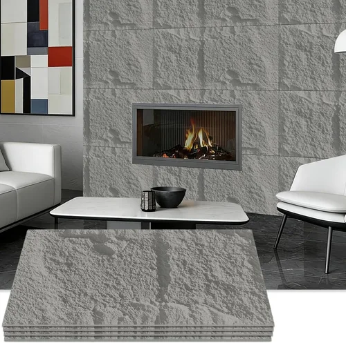 Vista 14 de Paneles de pared de piedra sintética 3D, 4 paneles de revestimiento de poliuretano para decoración de pared interior, textura de cemento más gruesa