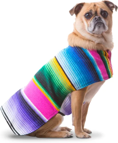 Vista 11 de Poncho de perro hecho a mano de Authentic Mexican Blanket; ropa para perros, suéter, abrigo, XXS