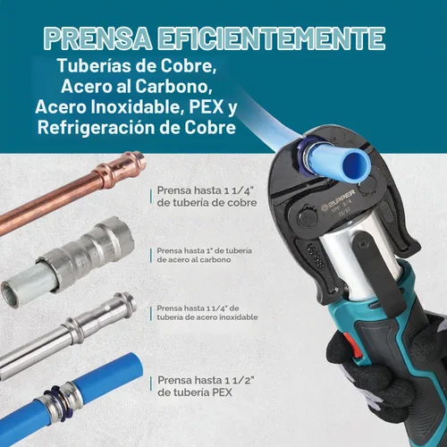 Vista 4 de ZUPPER - Mini herramienta de prensa para manguitos de acero inoxidable de tubo PEX de 1/2", 3/4", 1" 18V Electric Pipe Crimping Tool Suitable for