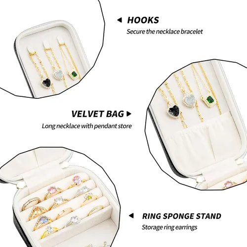 Vista 4 de SANQIANWAN Pequeña caja organizadora de viaje de joyería con estuche portátil de piel sintética para collares, anillos, aretes, diseño de borlas