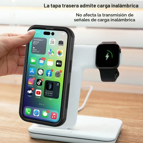 Vista 5 de X-belmox Funda protectora para iPhone 14 Pro Max de 3 capas resistente Negro