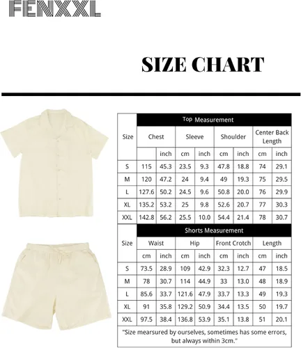 Vista 7 de Fenxxxl Conjunto de 2 piezas de lino con botones para hombre, camisa casual de manga corta y pantalones de playa sueltos