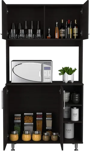 Vista 6 de Malta Kitchen - Armario de doble puerta, 4 patas, 3 estantes, color negro Wengue negro