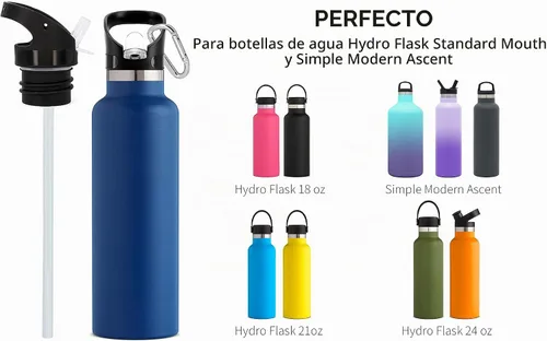 Vista 2 de Tapa de popote para Hydro Flask boca estándar, multicompatible con tapa de ascenso Simple Modern para boca de 1.91 pulgadas, 18 onzas, 21 onzas, 24