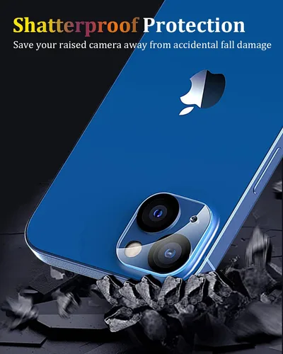 Vista 6 de [Paquete de 3] Protector de lente de cámara compatible con iPhone 13 y iPhone 13 Mini, cubierta de cámara de vidrio templado 9H de alta calidad