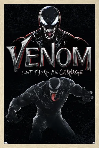 Vista 7 de Trends International Marvel Venom: Let There be Carnage - Póster de pared de ataque, 22.4 pulgadas de largo x 14.7 W, versión enmarcada de madera