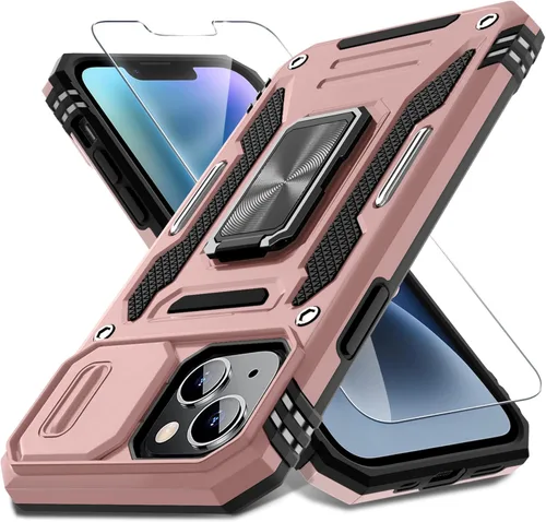 Vista 11 de DEERLAMN Funda para iPhone Air de 6.5 pulgadas con cubierta deslizante para cámara + protector de pantalla (2 paquetes), soporte de anillo giratorio