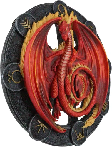 Vista 3 de Ebros Gift Wicca Neo Paganism Sabbats Rueda del Año Fantasía Dragón con símbolos sagrados Decoración de pared Escultura por Anne Stokes Dragons