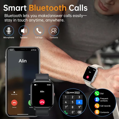 Vista 2 de Reloj Inteligente para Hombres y Mujeres, Rastreador de Fitness (Contestar/Hacer Llamadas), Batería de 1000 mAh, Más de 120 Modos Deportivos