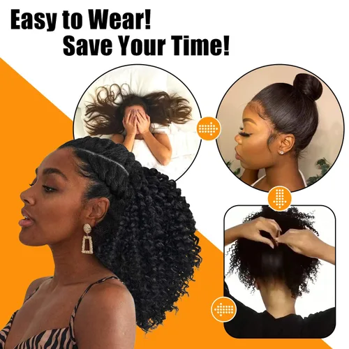 Vista 5 de PEACOCO Cola de caballo afro rizada con cordón para mujeres negras, extensiones de cola de caballo afro de 6 pulgadas, cabello sintético con 2 1b