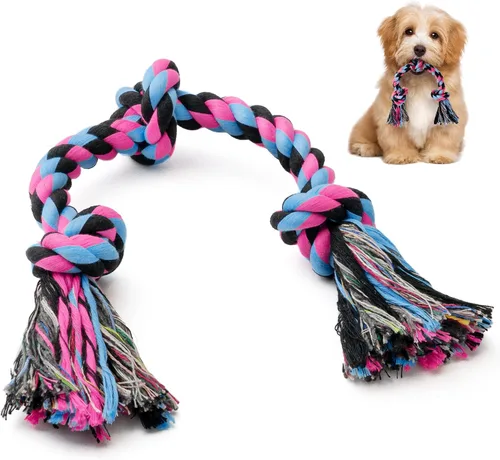Vista 13 de SHARLOVY - Juguetes para perros grandes y masticadores agresivos Indestructible XL Durable Dog Toy,5-Knot Rope Tug,Heavy Duty Chew Sturdy Cotton