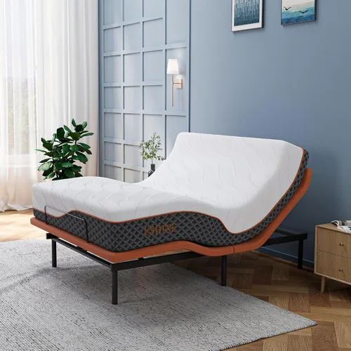 Vista 17 de ESHINE Marco de cama ajustable + colchón híbrido de 14 pulgadas, soporte lumbar, inclinación de almohada para la cabeza, control de aplicación