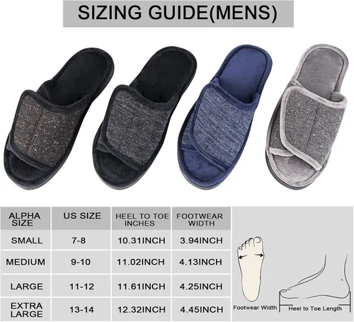 Vista 7 de DL Pantuflas ajustables de espuma viscoelástica para hombre, con punta abierta, cómodas para interiores y exteriores, acogedoras y transpirables