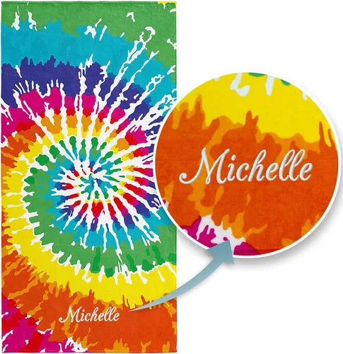 Vista 6 de Softerry Tie Dye Beach Towel 30 x 60 inches 100% Cotton Velour One Side Printed (Blue Tie Dye, 30" x 60") (Pack of 2)