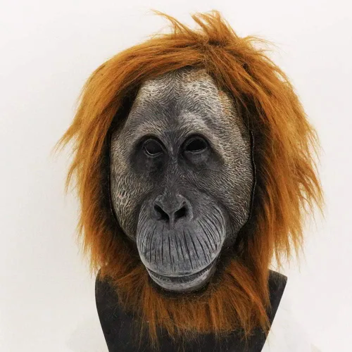 Vista 4 de Máscara de chimpancé, máscara de látex de mono, máscara de cabeza de mono gorila, máscara de cabeza de mono de Halloween, disfraz
