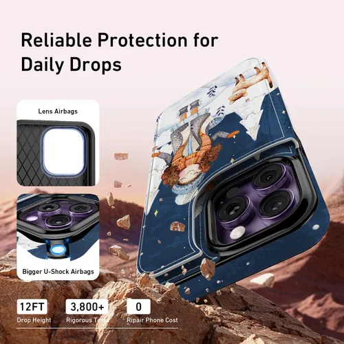 Vista 5 de LETO para iPhone 15 Pro Funda tipo cartera - Tapa tipo folio con patada - Diseños de moda - Tarjetero - Funda protectora para mujeres y niñas - 6.1