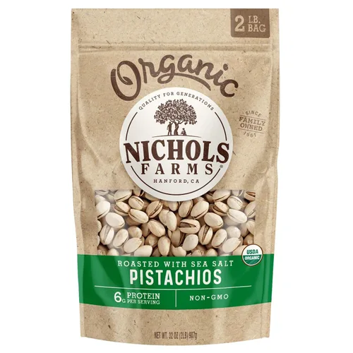 Vista 4 de Nichols Farms Pistachos Orgánicos de California en Cáscara, Aperitivo Proteico Saludable, Habanero Lima, 14 oz